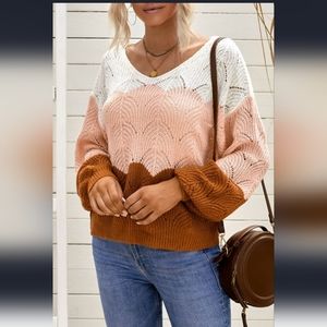 New Puff Sleeve Color Block Sweatshirt